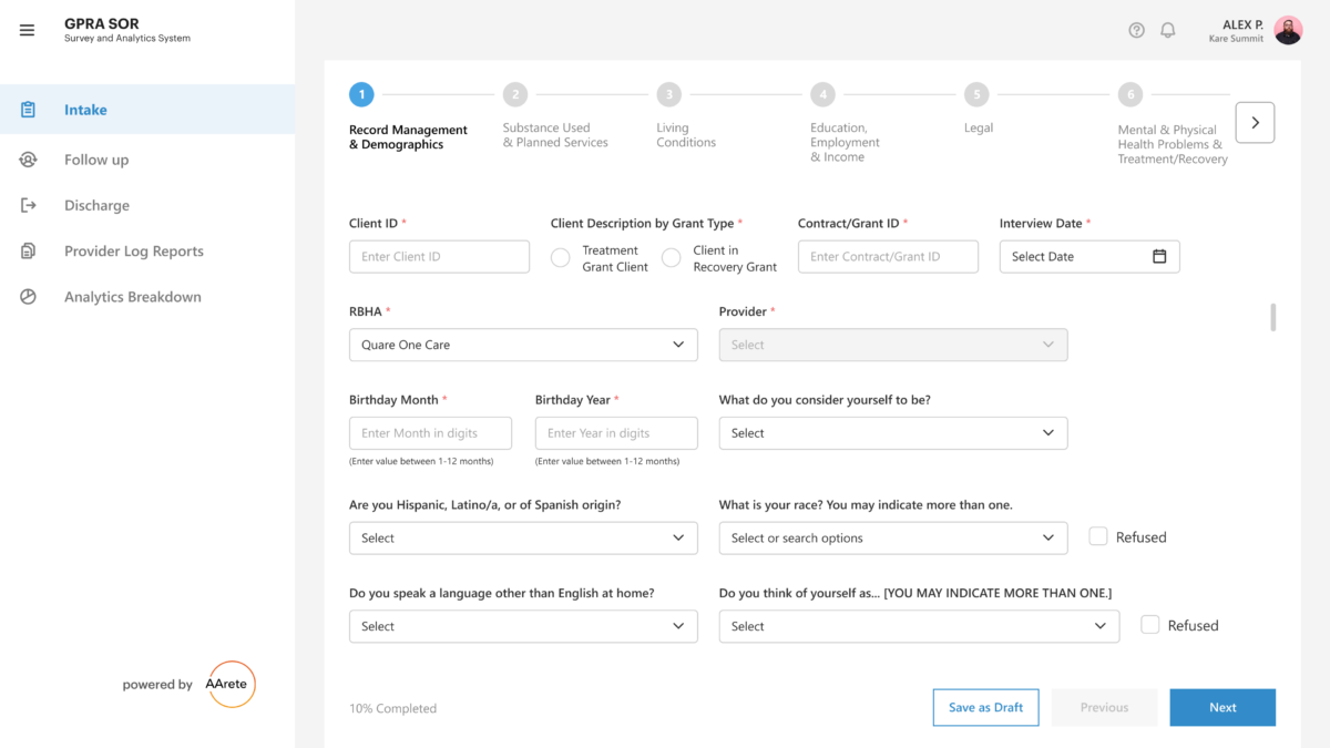 Figure 3: Intake Survey Form